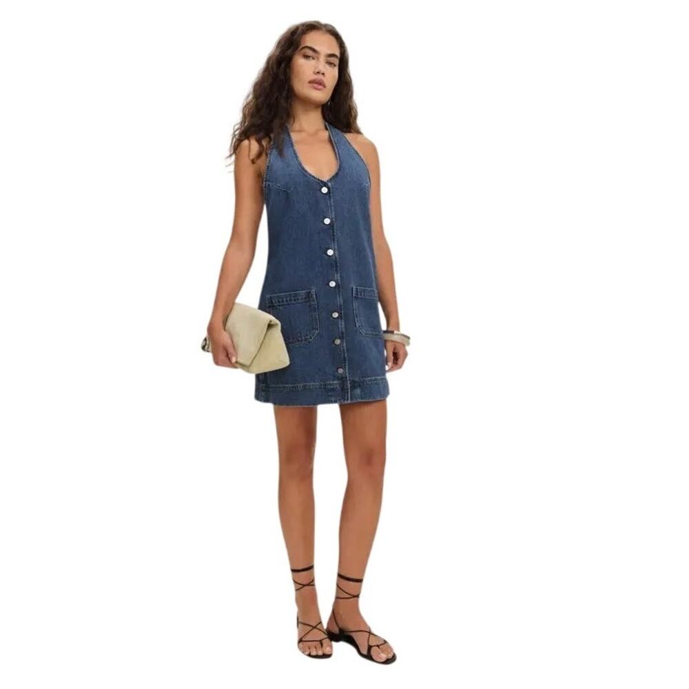 NWOT Vintage 90s inspired Reformation Brittany Halter Denim Mini Dress size S